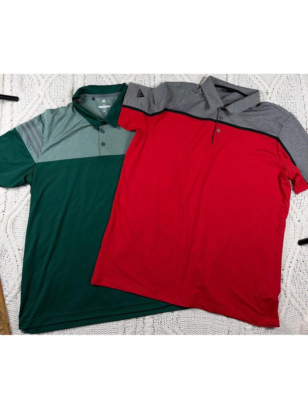 Adidas Mens Golf Polo Shirts Size XL Dri Fit Green and Red - Picture 4 of 5
